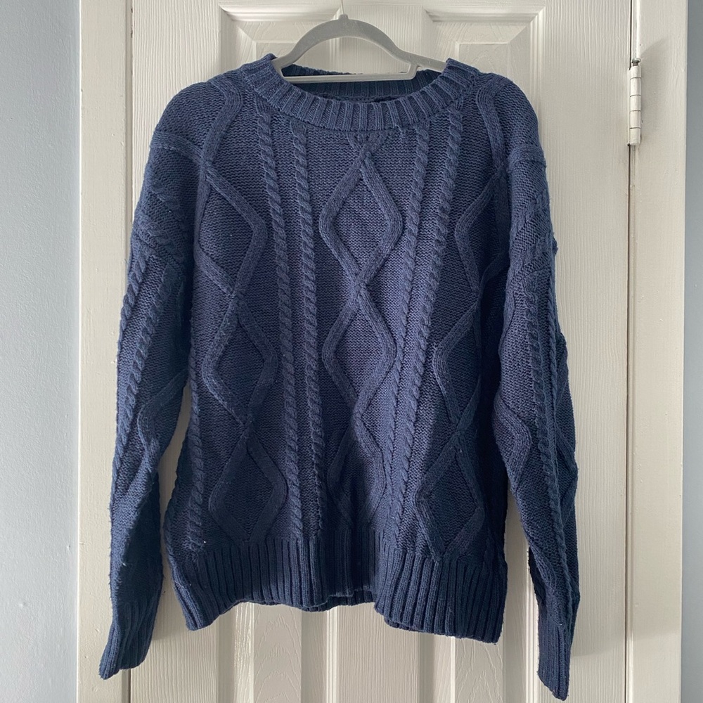 navy cable knit sweater